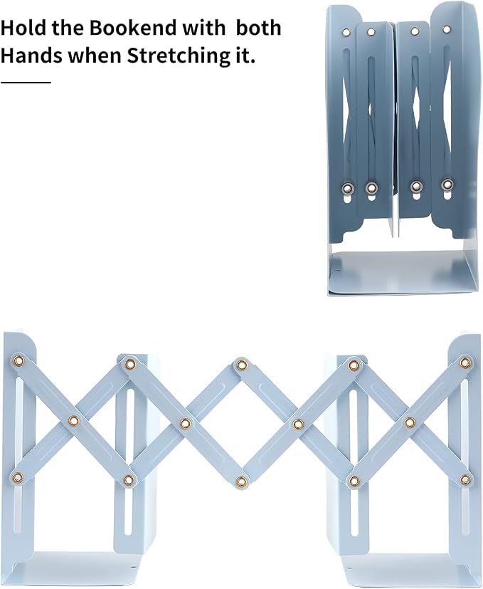 MSDADA Adjustable Bookends, Bookends for Heavy Book, Expandable Book Organizer for Office, School, Libraries, Extends up to 19 inches (Light Blue)