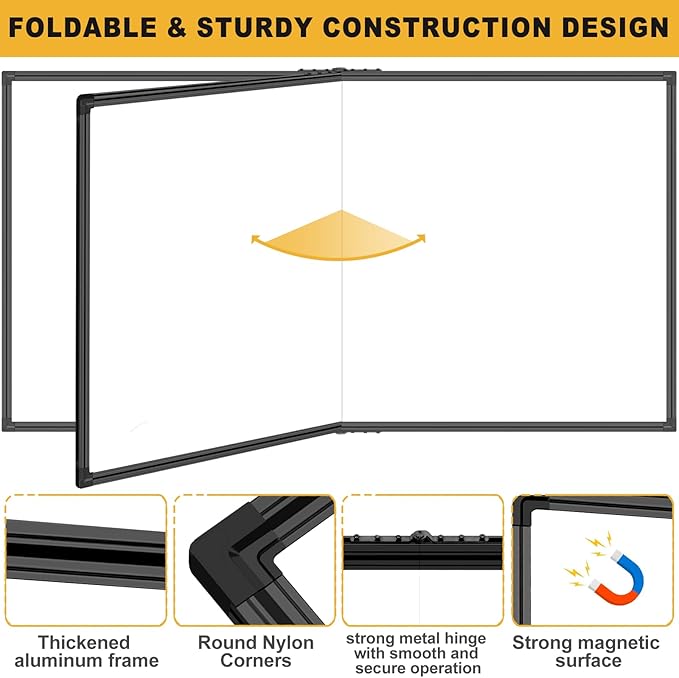 118"X48" Large Magnetic Whiteboard - Dry Erase Board, 10x4 Feet, Foldable Design, Non-Reflective Coated Surface Ultra-Wide Office White Board, Black Frame for Media Centers