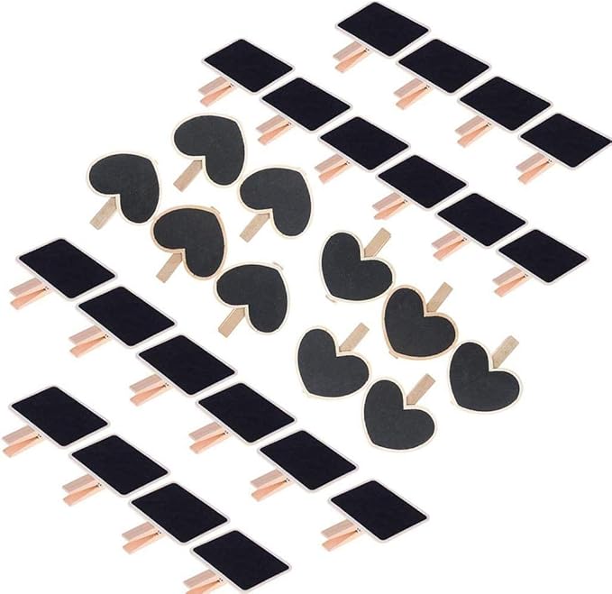 30 Pcs Wood Mini Chalkboard Clips - Blackboard Clips with Pegs for Memo, Note Taking, Food Label, Wedding Table Number, Party Decor