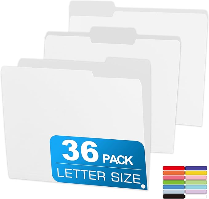 36 Packs Colored File Folders,White File Folders,Two Tone Color File Folder 8.5 x 11 Inch,1/3 Cut Tabs Letter Size,Manila File Folders for Office,School and Home,Organization
