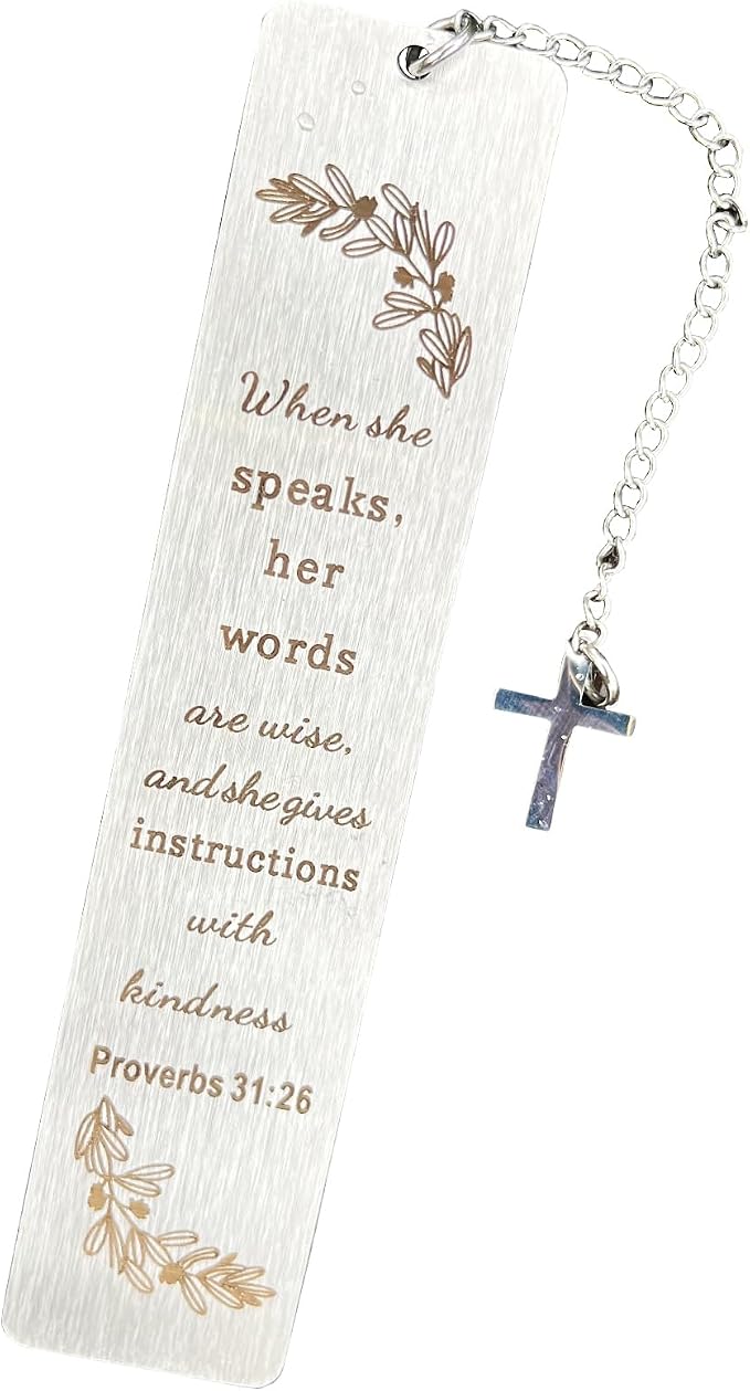 Bible Bookmarks Book Markers, Metal Christian Bookmark Gift Accessories (Proverbs 31:26)