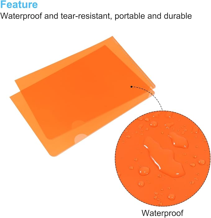 PATIKIL L Type Folders, 24 Pack A5 8.8 x 6.3 Plastic File Project Pockets Clear Paper Document Jacket Sleeve for Office, Orange
