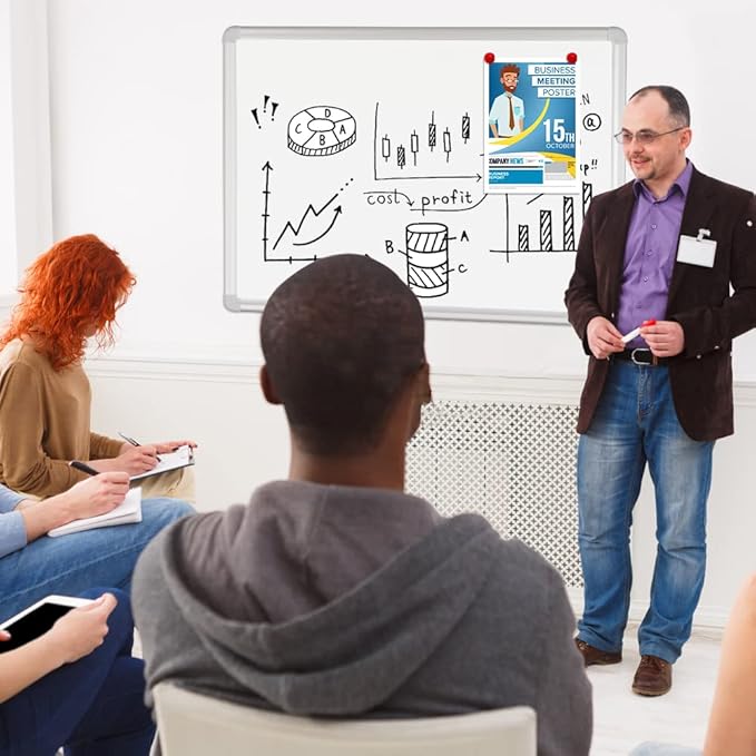 DEVELOP Magnetic Large Dry Erase Board, 36 x 60 Inches(3’ x 5’) Whiteboard, Wall-Mounted White Board for Office, Classroom, Home, Includes 4 Markers, 4 Magnets, Ruler & Erase