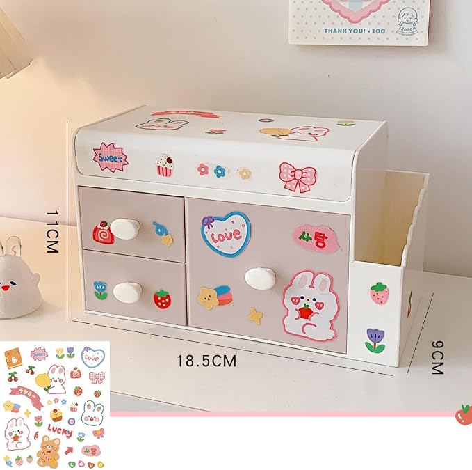 Desk Organizer, Cute Multi Layer Plastic Desk Drawer Organizer Desktop Organizer Makeup Organizer Pen Holder for School Home Office Supplies (Light Pink)