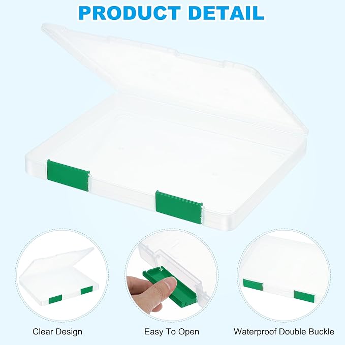 PATIKIL Clear A4 File Portable Project Case with Buckle Plastic Storage Box for 8.5" x 11" Letter Paper Scrapbook Paper Storage Boxes, 6Pcs, 12.4"x9.8"x1.2", Dark Green
