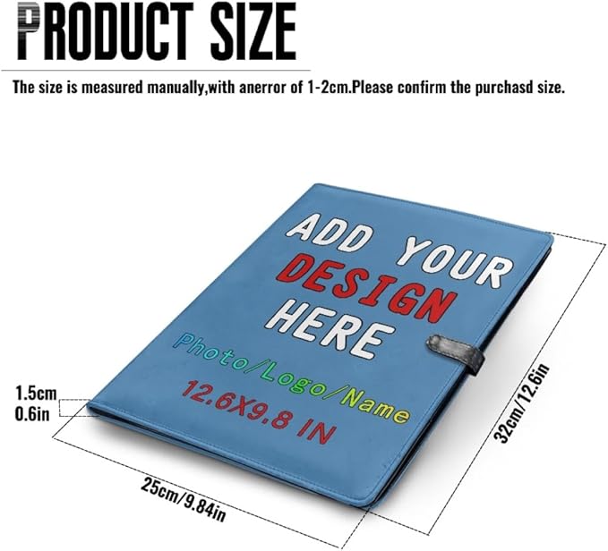 Personalized Padfolio with Logo Photo Name, Custom Business Portfolio Folder for A4 Clipboard Documents/Card Holder, Steelblue
