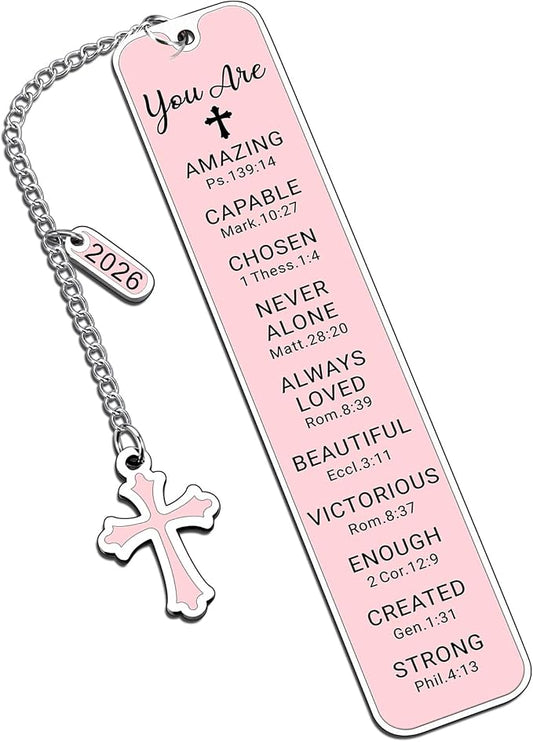 Bible Bookmark Baptism Gifts for Girl Teens Women Pink Stuff Christian Confirmation Religious First Communion Gifts for Girls Women Faith Birthday Easter Gift for Girls Stocking Stuffers for Teen Girl