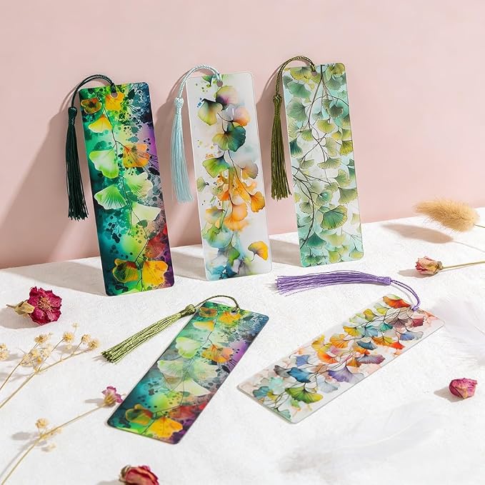 Colorful Art Flower Bookshelf Bookmark - Romantic Artsy Vibe Bookmarks, Perfect Reading Gift for Book Lovers, Bookworms and Friends (Ginkgo Leaf)