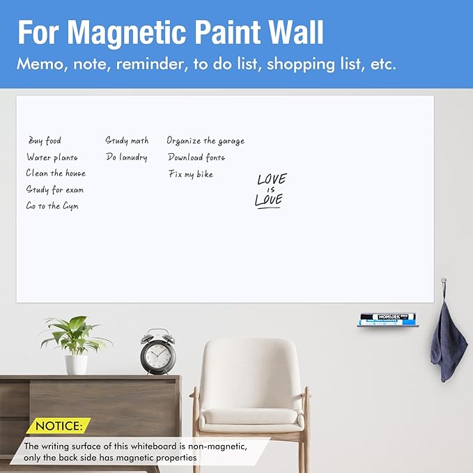 HOMiDEK Large Magnetic Backing Whiteboard: 17x24 Flexible Dry Erase Writing Sheet, Removable White Board for Fridge and Any Iron-containing Surface, Includes Markers, Magnets, Eraser, Cloth, Holder