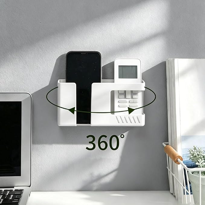White Remote Control Holder - Adhesive Wall Mount Storage Box for Home Office Bedroom Living Room Remote Control Organizers Glasses Cell Phone Cosmetic Small Items Storage Supplies （2 Pack）