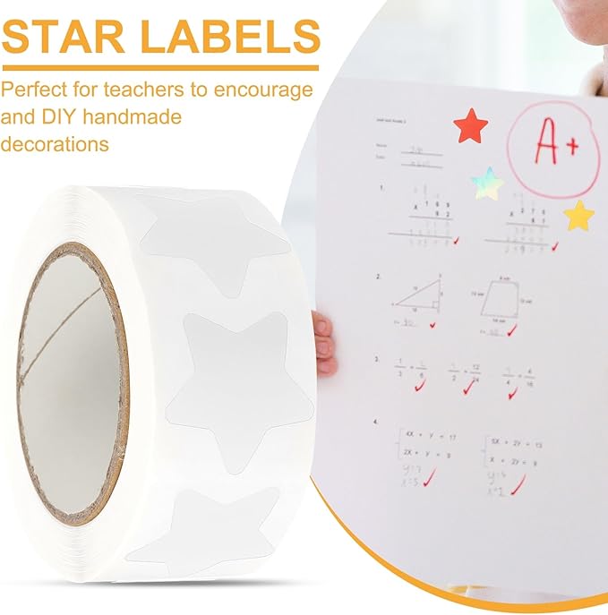 PATIKIL Star Stickers Roll 1", 500 Pcs Self-Adhesive Reward Stickers for Classroom Teacher Supplies and DIY Craft, White