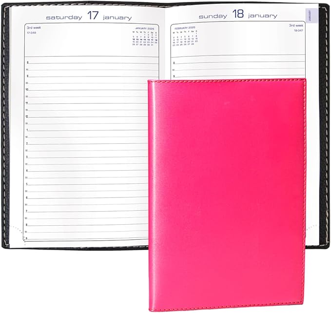 Exacompta 2026 Journal 21 - Daily/Monthly Planner - 12 Months, Jan. to Dec. - 5 1/4 x 8 1/4" - Smooth Faux Leather Soho Raspberry Cover - Time Management Organizer and Appointment Journal
