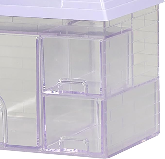 Desk Organizer with Drawers, 3 Drawers Storage Organizer, Creative House Shaped Desktop Storage Drawers Stationary Organizer for Home Dormitory Office (Purple)