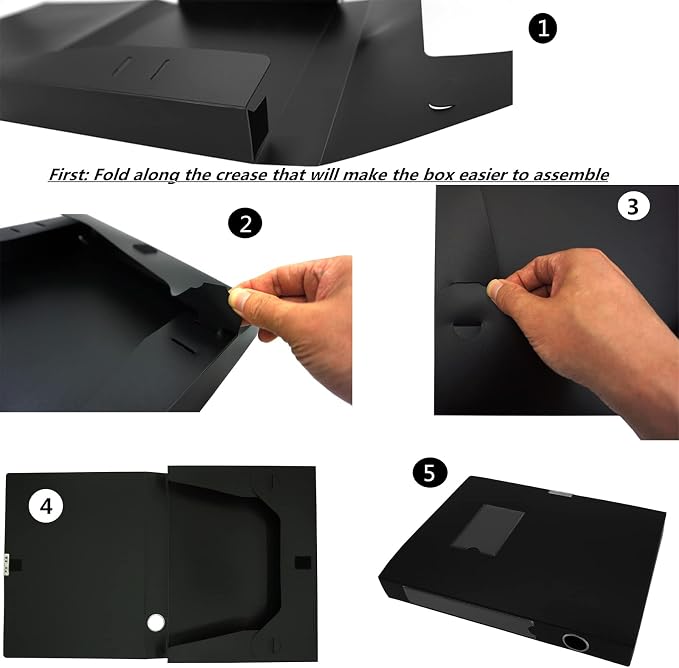 Foldable A4 Document Box with Lid, Pack of 3 Plastic Archive Cases, 31x24x4cm, File Folder Organizer Document Storage File Boxes for Office, School, Letter Size Paper (Multicolor)