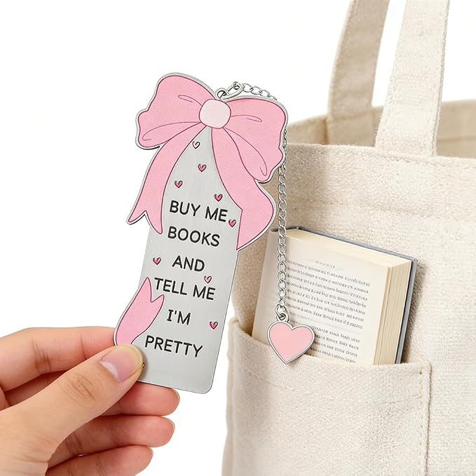 Pink Bow Metal Bookmark Gift Silver Chain Pendant with Bow for Women's Christmas Gift Book Lover Book Accessories School Supplies Office Stationery (Cute Bow Bookmark)
