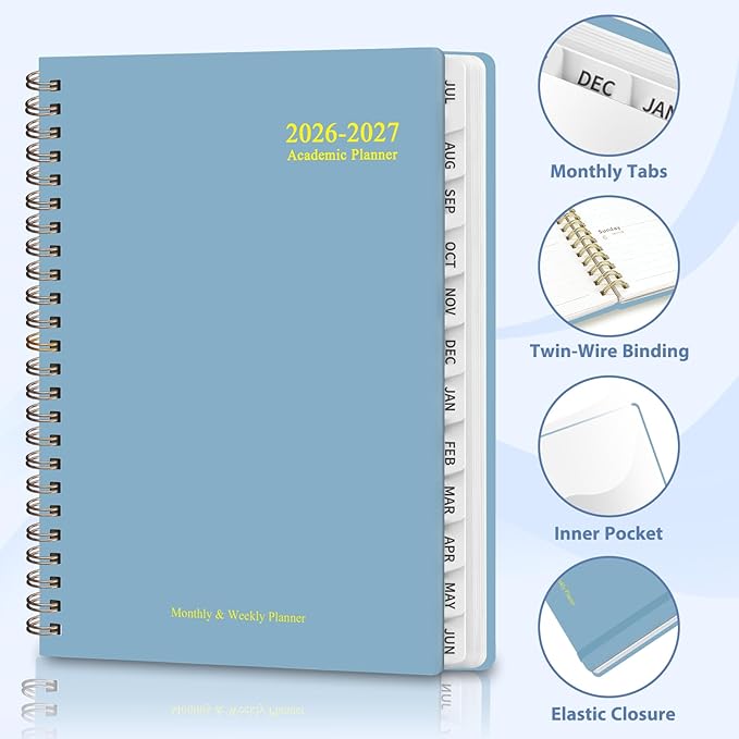 Academic Planner 2026-2027, Weekly and Monthly Agenda Planner, Daily Calendar Planning Notebook (July 2026 - June 2035), School Teacher Student Supplies, 8.5" x 11", Soft Blue