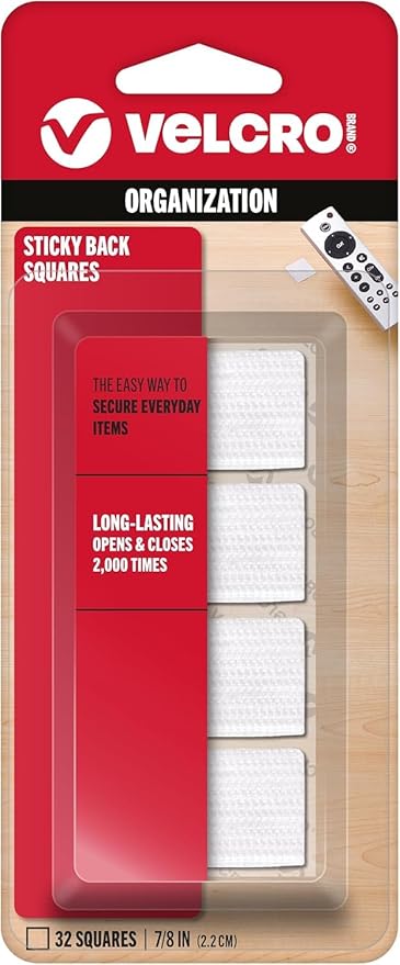 VELCRO Brand Mounting Squares | Pack of 32 | 7/8 Inch White | Adhesive Sticky Back Hook and Loop Fasteners for Home, Office or Crafting | Strong Secure Hold (90923)