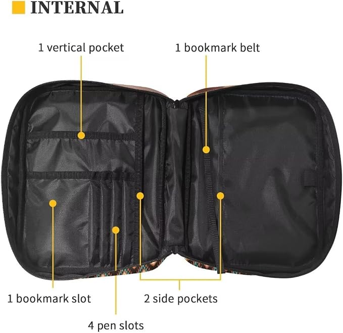 Coldinair Tribal Horse Bible Cover for Men Teen Kids Sunflower Bible Covers Case Case with Durable Handle Pocket and Zipper Bible Journal Case Nylon Bible Protector for Book Lovers