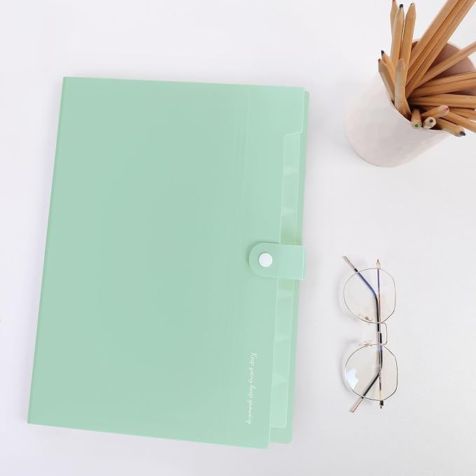 SKYDUE Accordion File Organizer, Expanding File Folder with 8 Pockets, Expandable Document Paper Receipt Organizer, Letter/A4 Size Filing Folder School Office Supplies Turquoise Green