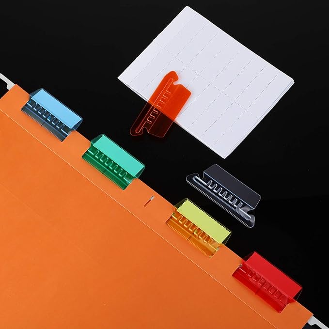 Jovitec File Folder Tabs, 120 Hanging File Folder Plastic Tabs and 120 Inserts for Quick Organize and Identification Files, Easy to Read(Multicolor Angle,2 Inch)