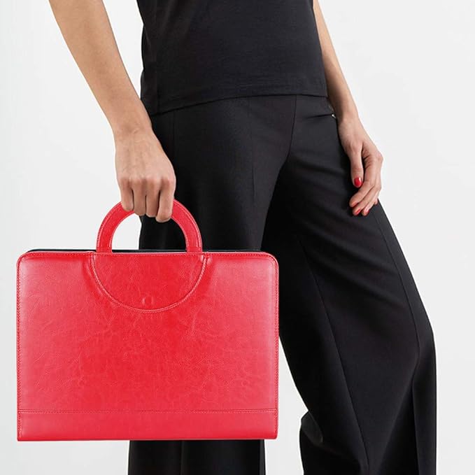 Darolin Zippered Leather Padfolio Portfolio with [Hidden Handle] and [Clipboard], Business Conference Portfolio Organizer Notepad Folder, Padfolio for Women/Men (Red)