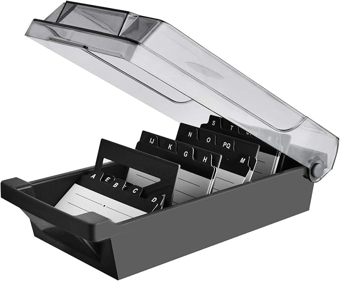 Business Card Holder Box Business Card Box Business Card File Business Card Storage Business Index Card Organizer (4 Dividers)