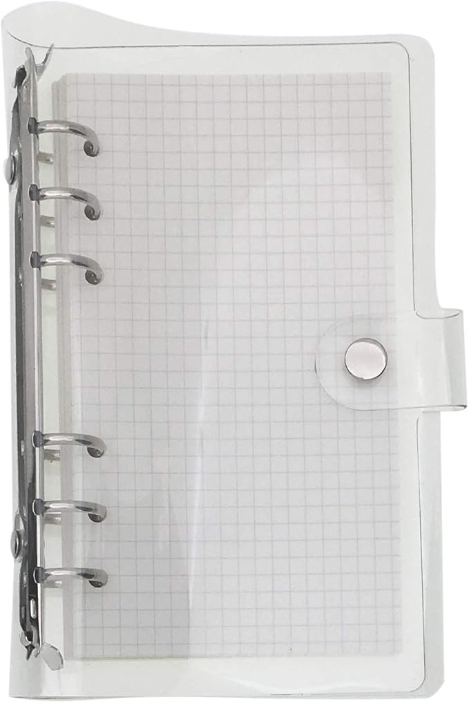 A6 A5 6-Holes Colorful PVC Cover Personal Organizer with Snap Button Closure File Folder for Loose Leaf Sheet Notebook (White, A6 mini Set)