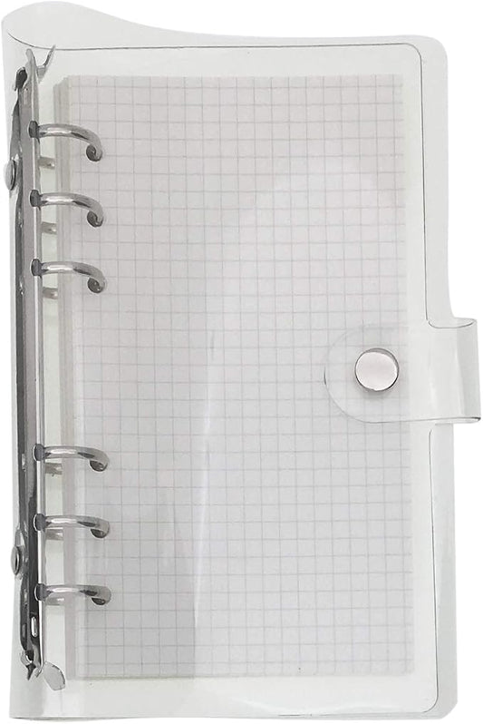 A6 A5 6-Holes Colorful PVC Cover Personal Organizer with Snap Button Closure File Folder for Loose Leaf Sheet Notebook (White, A6 mini Set)