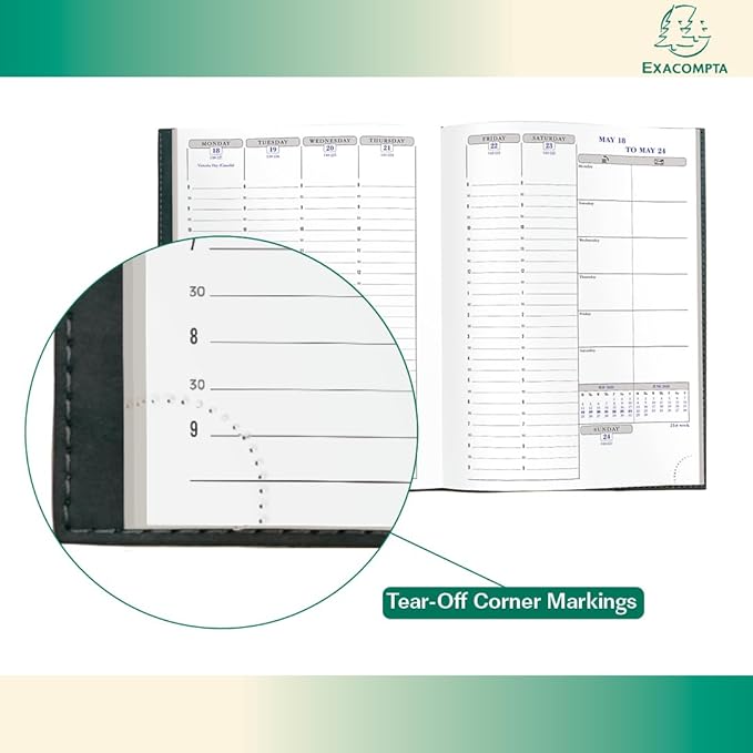 Exacompta 2026 Visual - Weekly/Monthly Planner - 12 Months, Jan. to Dec. - 6 x 8 1/4" - Smooth Faux Suede Texas Blue Cover- Time Management Appointment Organizer