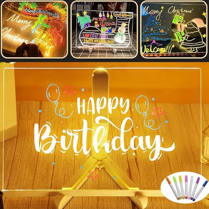 Led Note Board with Colors, 4 Modes & 7 Colors Acrylic Dry Erase Board with Light, 7 Markers, Led Illuminated Drawing Board for Office Home (11.8 * 7.9 in)