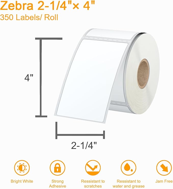 4200 Pcs Labelebal 3-Proof 1" Core 12 Rolls 2-1/4" x 4" Direct Thermal Label Multipurpose Shipping Address Mailing Barcodes Labels Compatible for Zebra 2844 & Rollo Desktop Label Printer