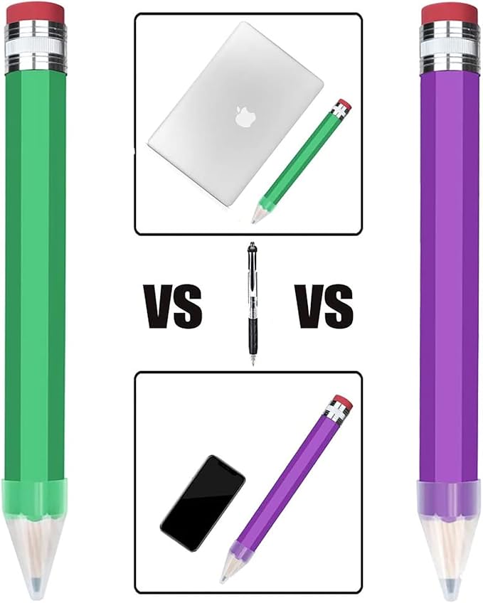 BUSHIBU Giant Pencil, 14 Inch Big Jumbo Pencils, Funny Oversized Huge Comically Large Pencil with Cap for Prop/Gifts/Decor(Green/Purple)