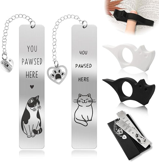 2 Pcs Cute Cat Pendant Bookmarks with Thumb Book Page Holder, Cat Lover Gifts for Women Men Reader, Ideal Book Reader Gifts & Reading Accessories(Cat A)