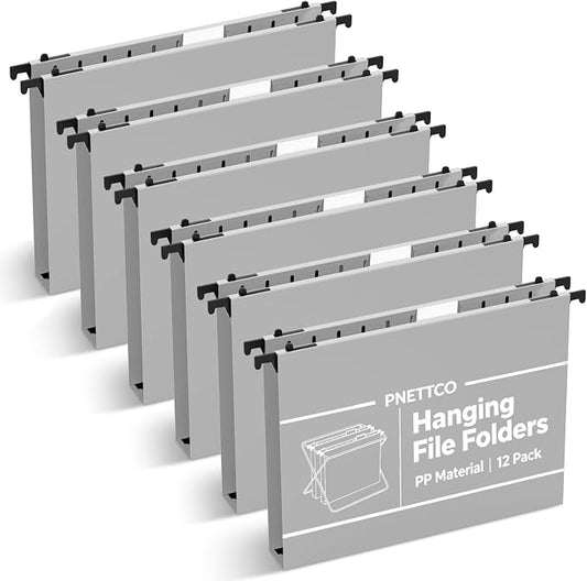 Extra Capacity Plastic Hanging File Folder, 12 Pack Reinforced Hang Folders Letter Size, Heavy Duty 1 Inch Expansion Filing Cabinet Folders, for Bulk Files, Medical Charts, Grey