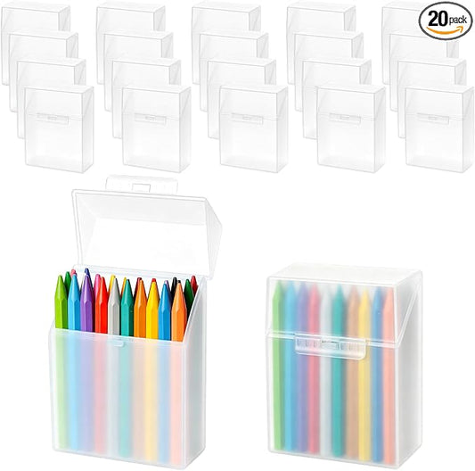 20 Pieces Plastic Crayon Box Clear Crayon Holder Case 24 Crayons with Hinged Lid and Snap Closure for School Classroom Office Art Craft Supply (20 PCS, Clear)