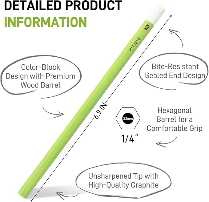M&G Wood-Cased 2B Thick Core Pencils, 3.5MM Lead, 30 Count Green Barrel Black Wood, Hexagonal Bulk Pencils for School or Office, Unsharpened, No Eraser, Anti-Bite Tip, for Writing, Drawing, Sketching