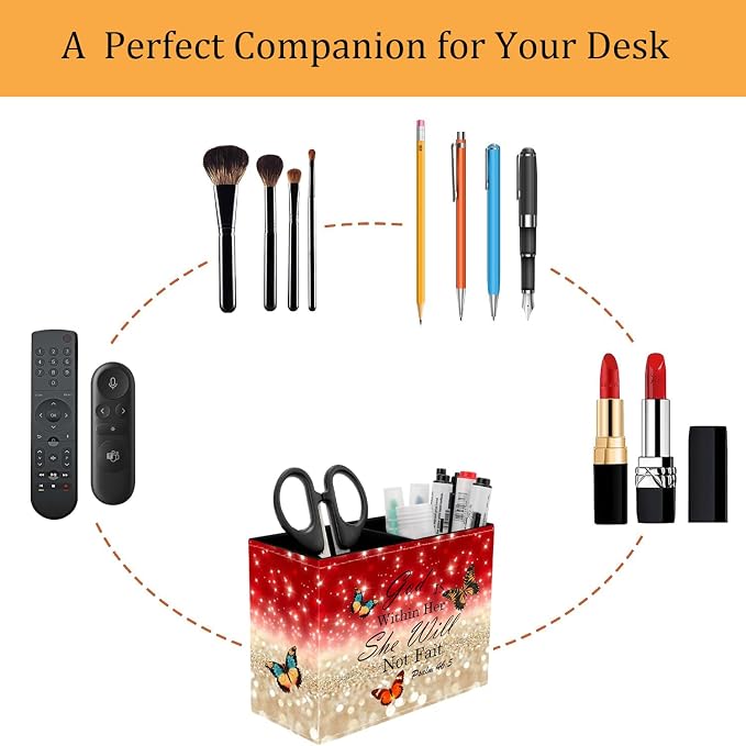 Pen Holder for Desk, PU Leather Multifunctional Desktop Storage Box and Anti-Slip Mouse Pad Set, Makeup Brush Holder Pen Organizer for Office and Home - Psalm 46:5