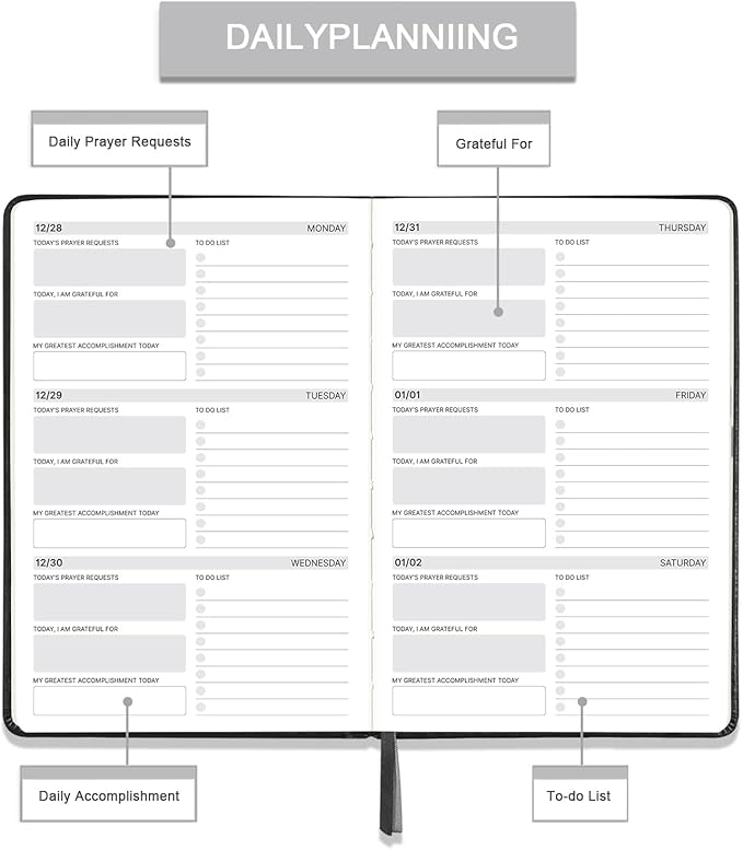 2026 Christian Planner - Daily Bible Planner 2026, 5.7" x 8.4", JAN. 2026 - DEC. 2026, 2026 Weekly & Monthly Planner with Pen Holder, Back Pocket, Elastic Closure, Hardcover - Black