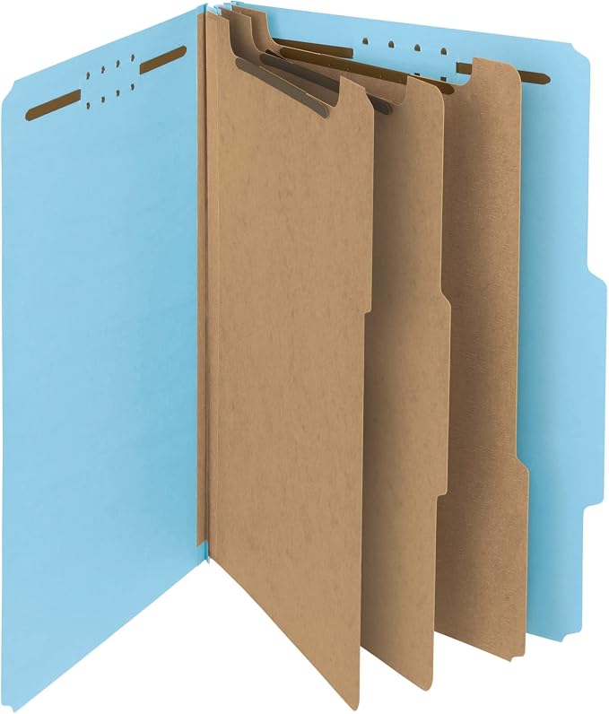 Smead 100% Recycled Pressboard Classification File Folder, 3 Dividers, 3" Expansion, Legal Size, Blue, 10 per Box (19090)