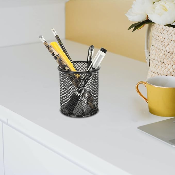 Amosfun Pen Holder Desktop Wire Mesh Desk Organizer Stationary Storage Rack School Home Office Art Supplies