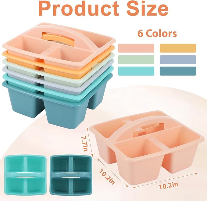6 Pack Assorted Colors Classrooms Caddy 4 Compartment Classroom Caddy Compartment Caddies Set Table Caddies Classrooms with Handle for Classroom Organization Table Desk Office Supplies(Boho)