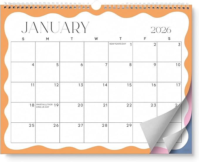S&O Modern Wavy Wall Calendar from January 2026-June 2027 - Tear-Off Monthly Calendar - 18 Month Academic Wall Planner - Hanging Organizer to Track Anniversaries & Appointments - 13.5"x10.5”in