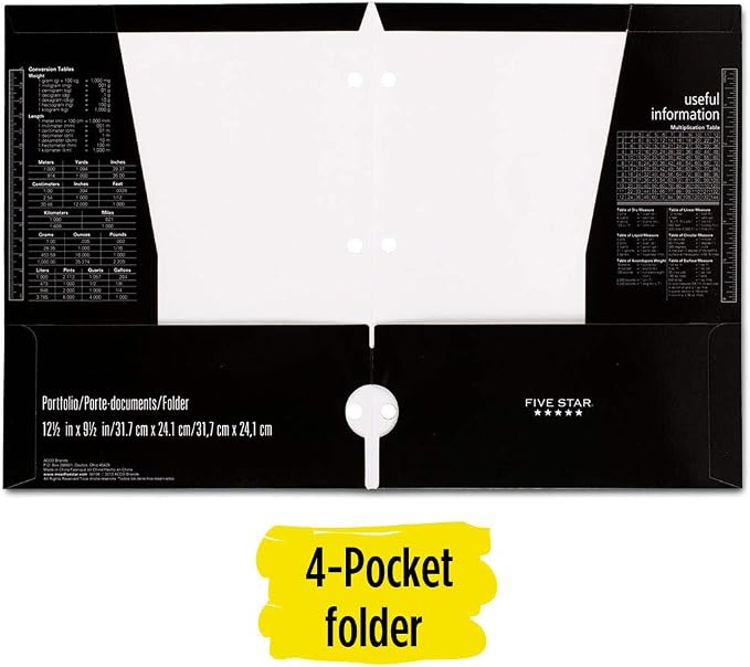 Five Star 4 Pocket Folder, 2 Pocket Folder Plus 2 Additional Pockets, Black (72093)