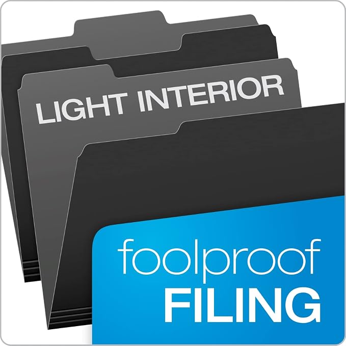 Pendaflex Letter Size Black File Folders, 1/3-cut Tab - 100 Pack