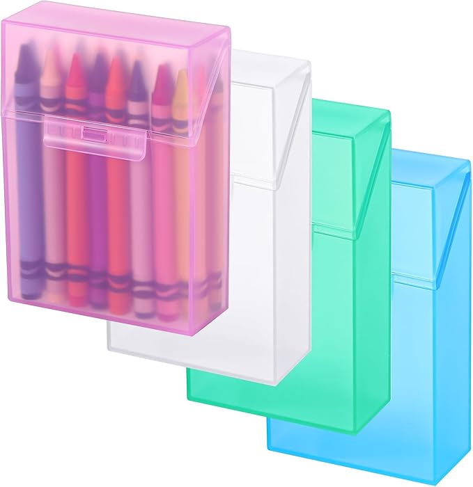Clabby 4 Pcs Plastic Clear Crayon Box Bulk Holds 24 Crayon With Hinged Lid and Snap Closure for Pens School Office Supply Organization (Pink,Blue,Green,Clear)