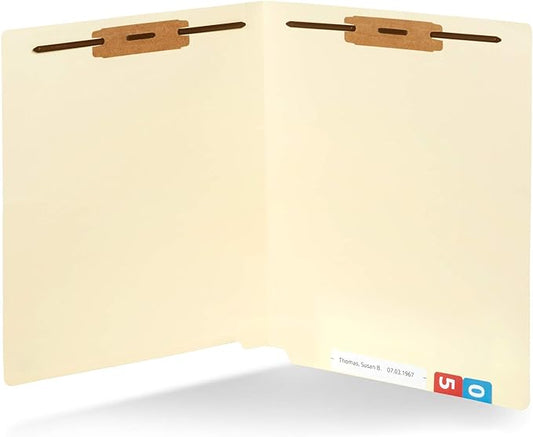 Blue Summit Supplies 14pt Heavyweight Manila Fastener File Folders with End Tabs, Reinforced Straight Cut End Tab Folders with 2 Fasteners, Standard Medical File Folders, Letter Size, Manila, 50 Pack