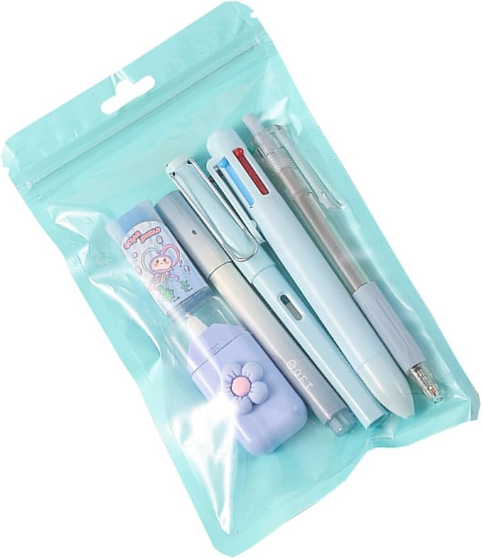 6Pcs Stationeries Set with Retractable Gel Pen Multicolored Pen Eraser Pencil Marker White Out Correction Tape Supplies