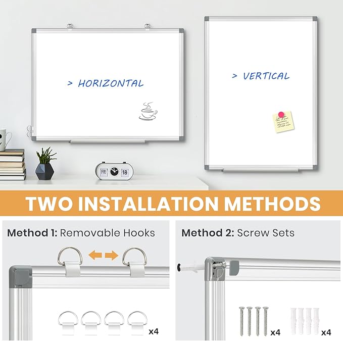 Double-Sided White Board, 16"x12" Dry Erase Whiteboard for Wall with Aluminum Frame Presentation Board for School, Office and Home