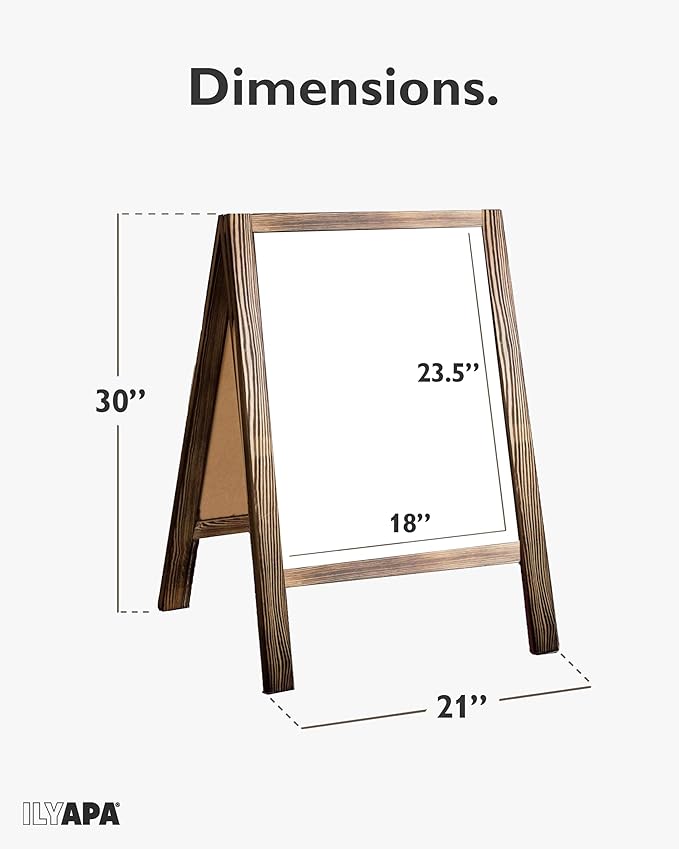 Ilyapa Wooden Dry Erase A Frame Sign - Magnetic Whiteboard Sidewalk Menu Board Outdoor - Menu Display for Restaurant, Food Truck - 31x20 inch - Rustic Barnwood