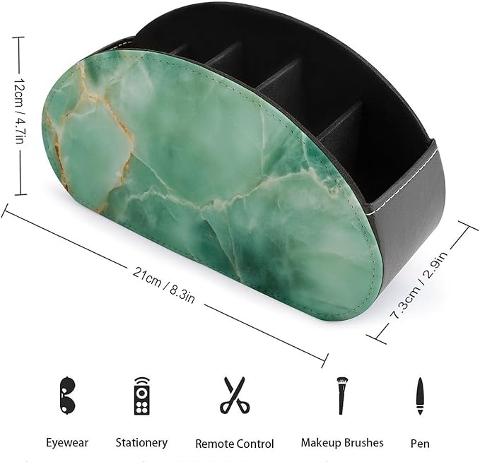 Marble Jade Stone Remote Control Holder with 5 Compartments Leather TV Remote Caddy Remote Storage Box Desktop Organizer for Pen/TV Remotes/Media Controllers/Office Supplies